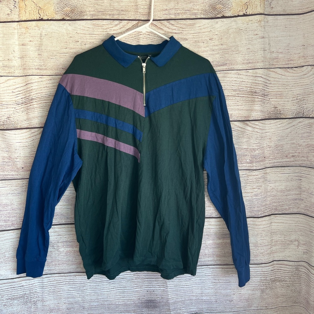 ASOS design collar green and purple color block long sleeve sz XL